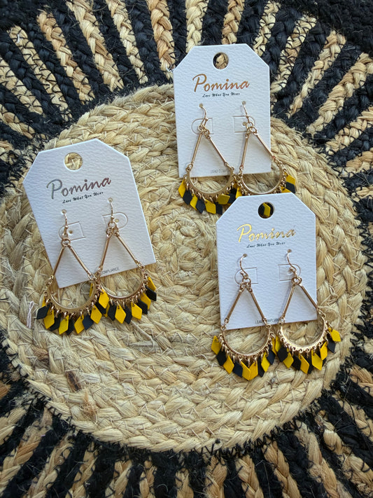 Tomball West Tigers Black & Gold Game Day Dangle Earrings