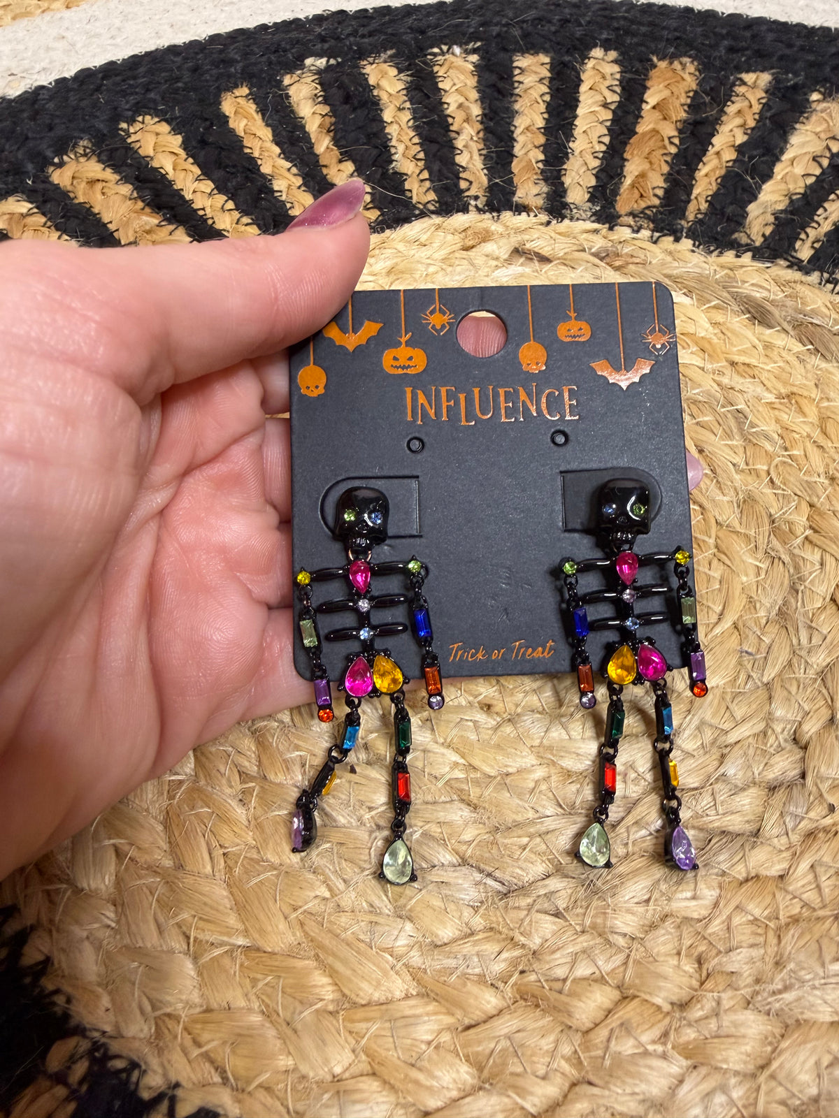 Colorful Rhinestone Skeleton Earrings - Halloween Statement Earrings