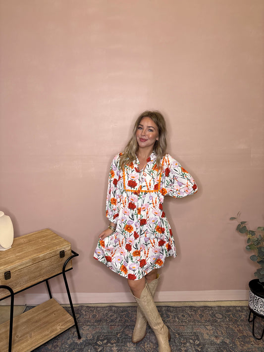 Wildflower Breeze Tie Neck Babydoll Dress