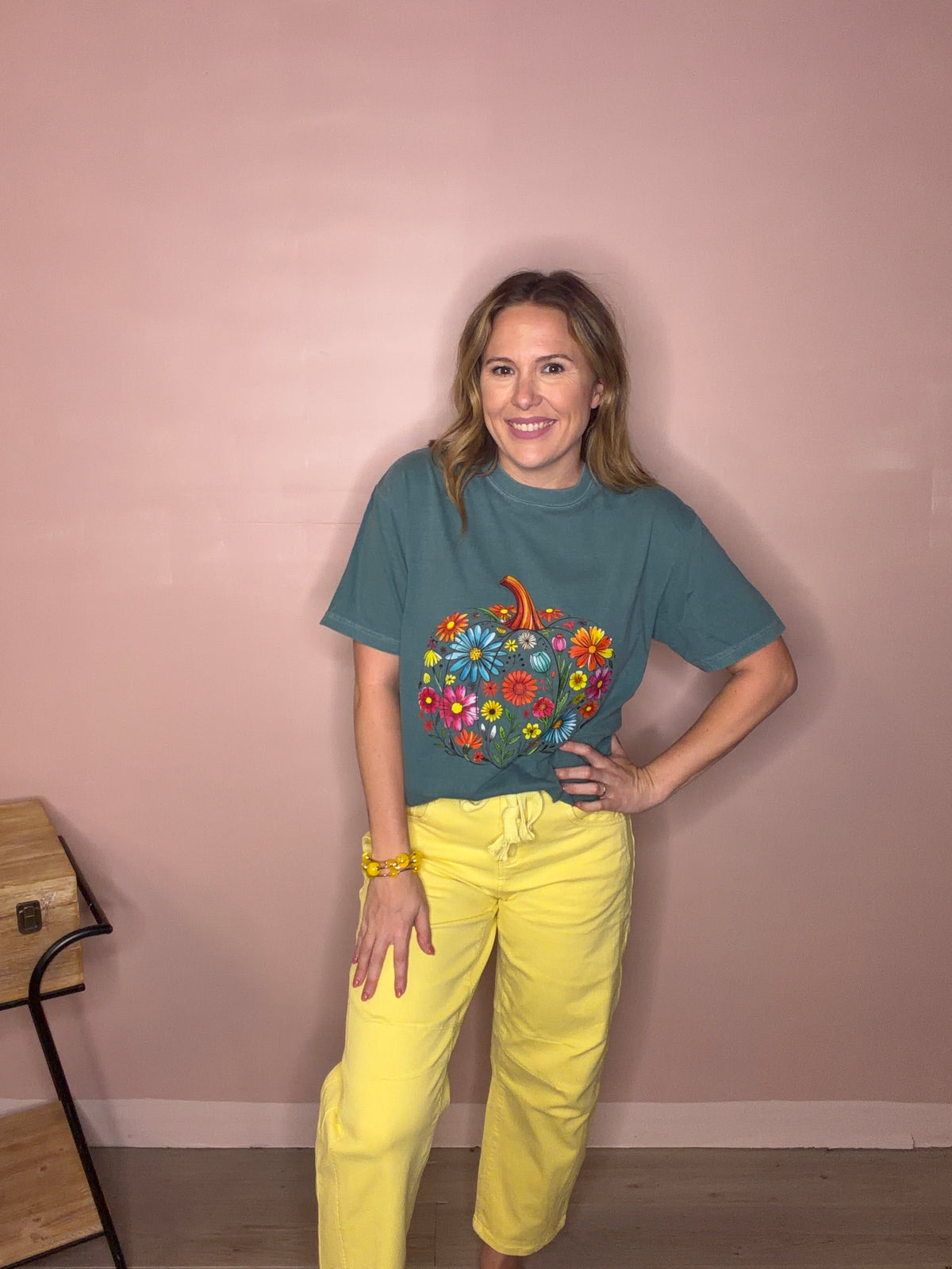 Colorful Floral Pumpkin Comfort Colors Graphic Tee