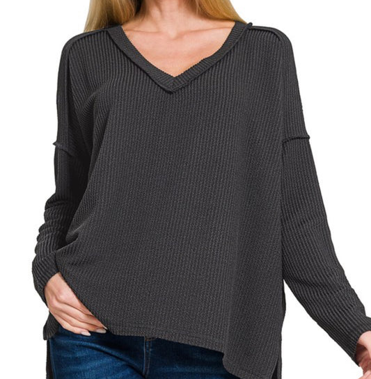 Long Sleeve Ribbed Blouse