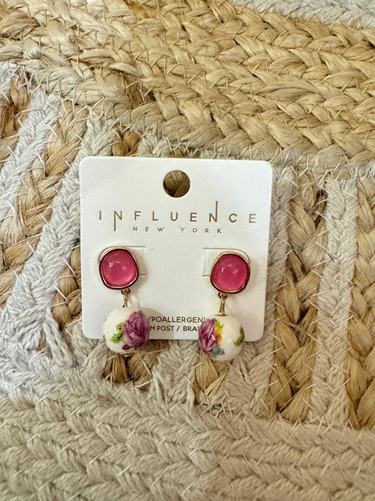 Pink Floral Drop Earrings