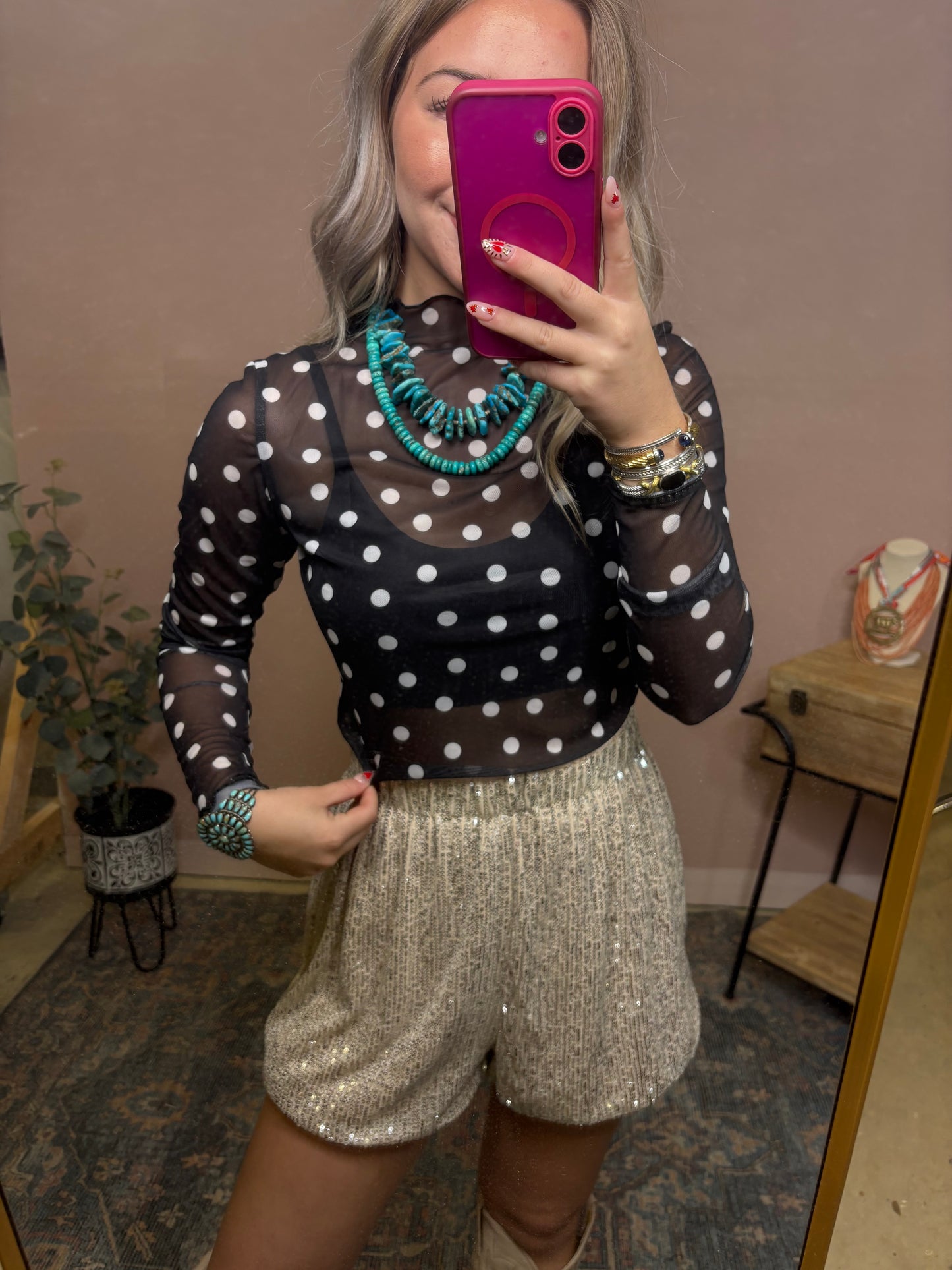 Sheer Polka Dot Mesh Top