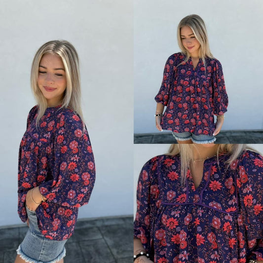 Purple Floral Blouse – Women’s Boutique Top