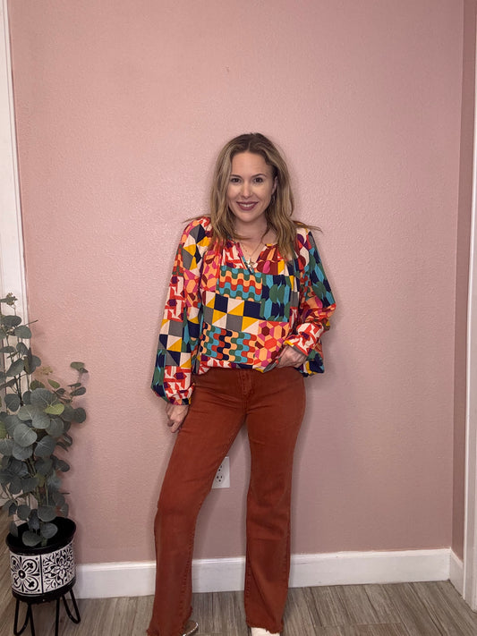 Rust High-Rise Flare Jeans