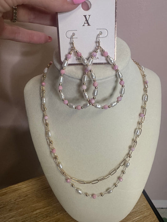 Pink & Pearl Beaded Hoop Earrings