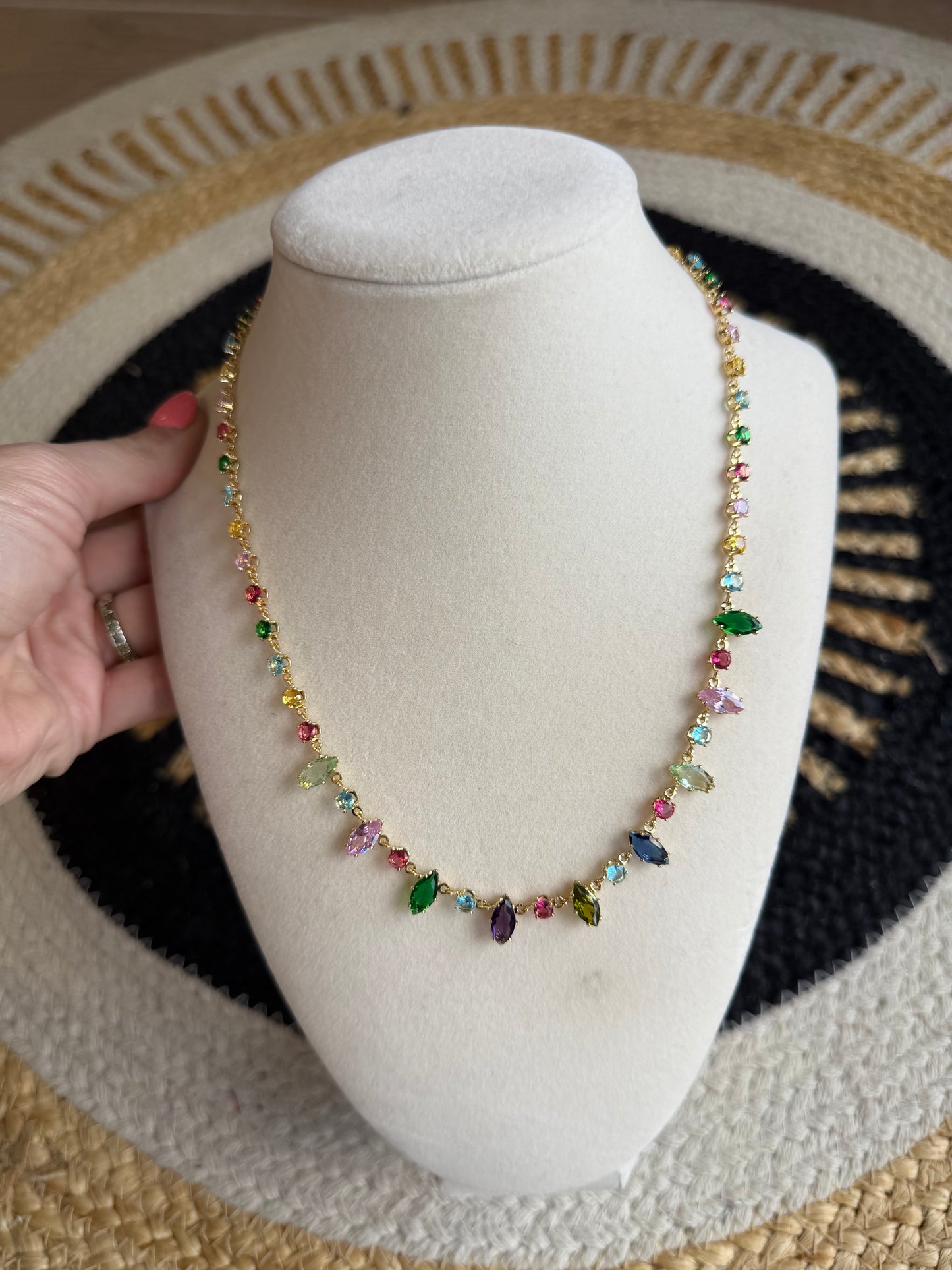 Waterproof Stainless Steel Colorful Jewel Necklace
