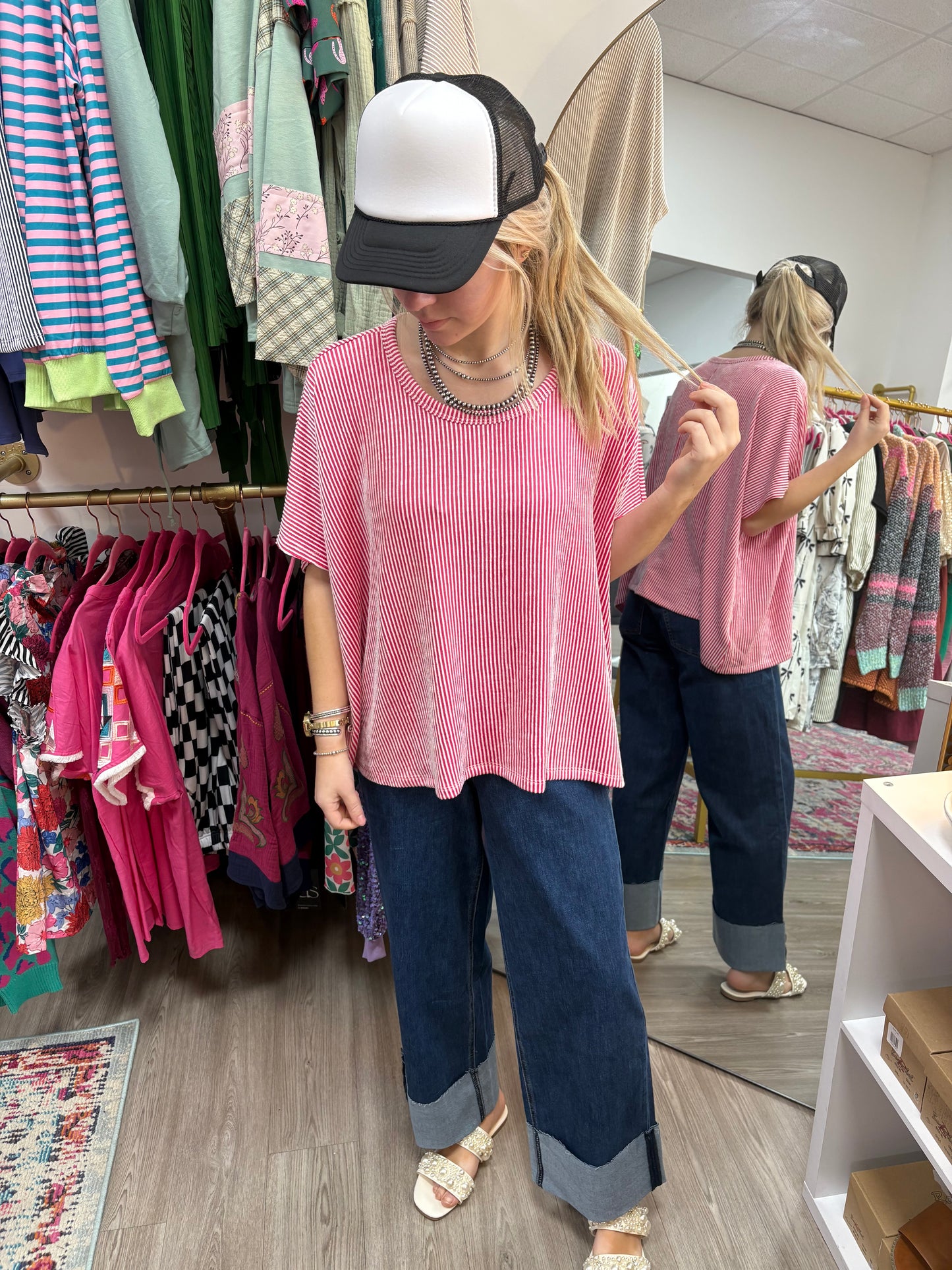 The Sutton Ribbed Blouse-Hot Pink