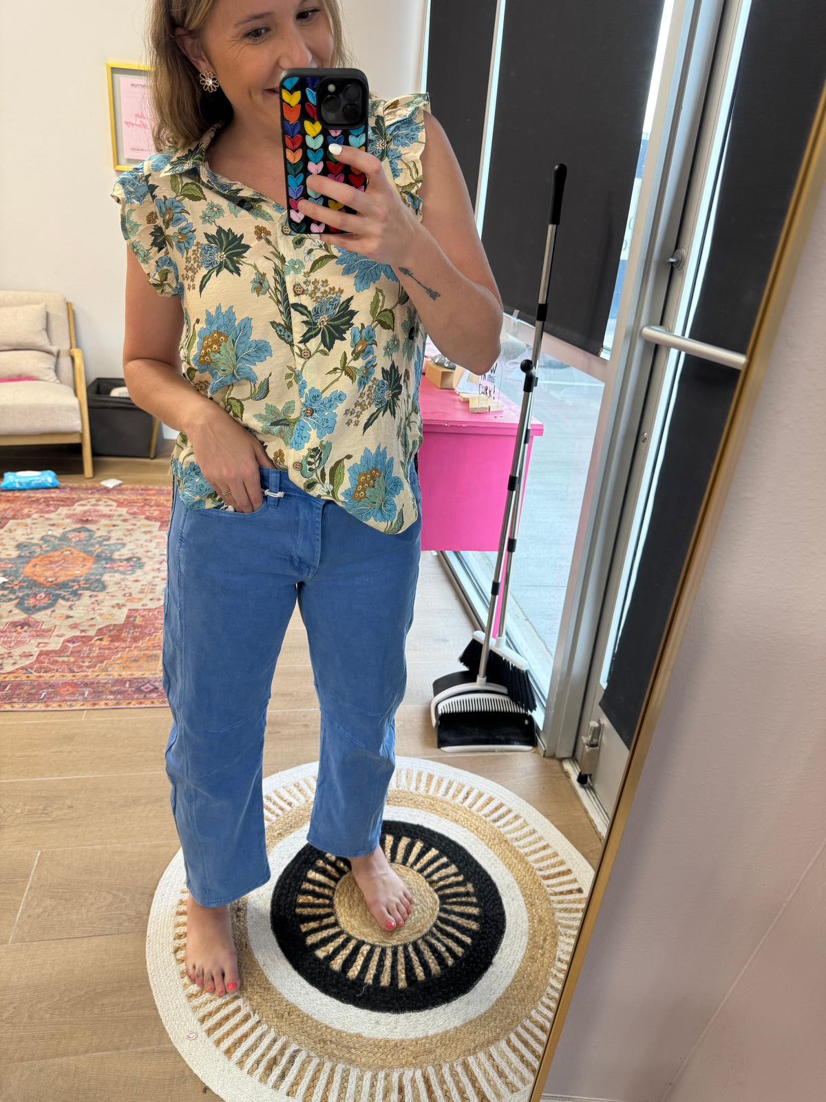 Washed Blue Stretch Wide Leg Jeans