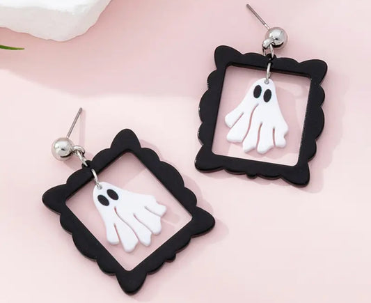 Spooky Ghost Frame Drop Earrings