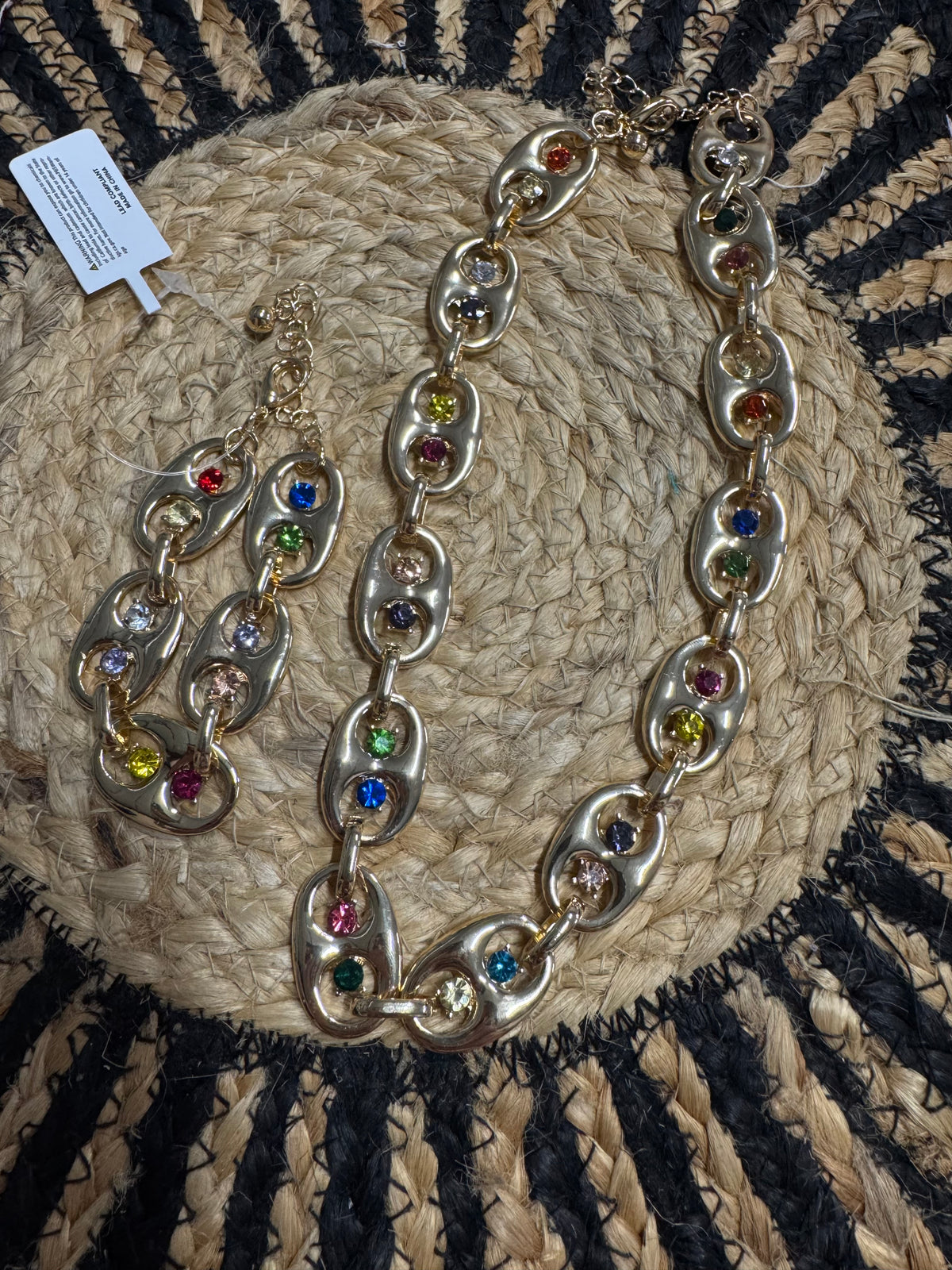 Multi Gem Gold Link Necklace