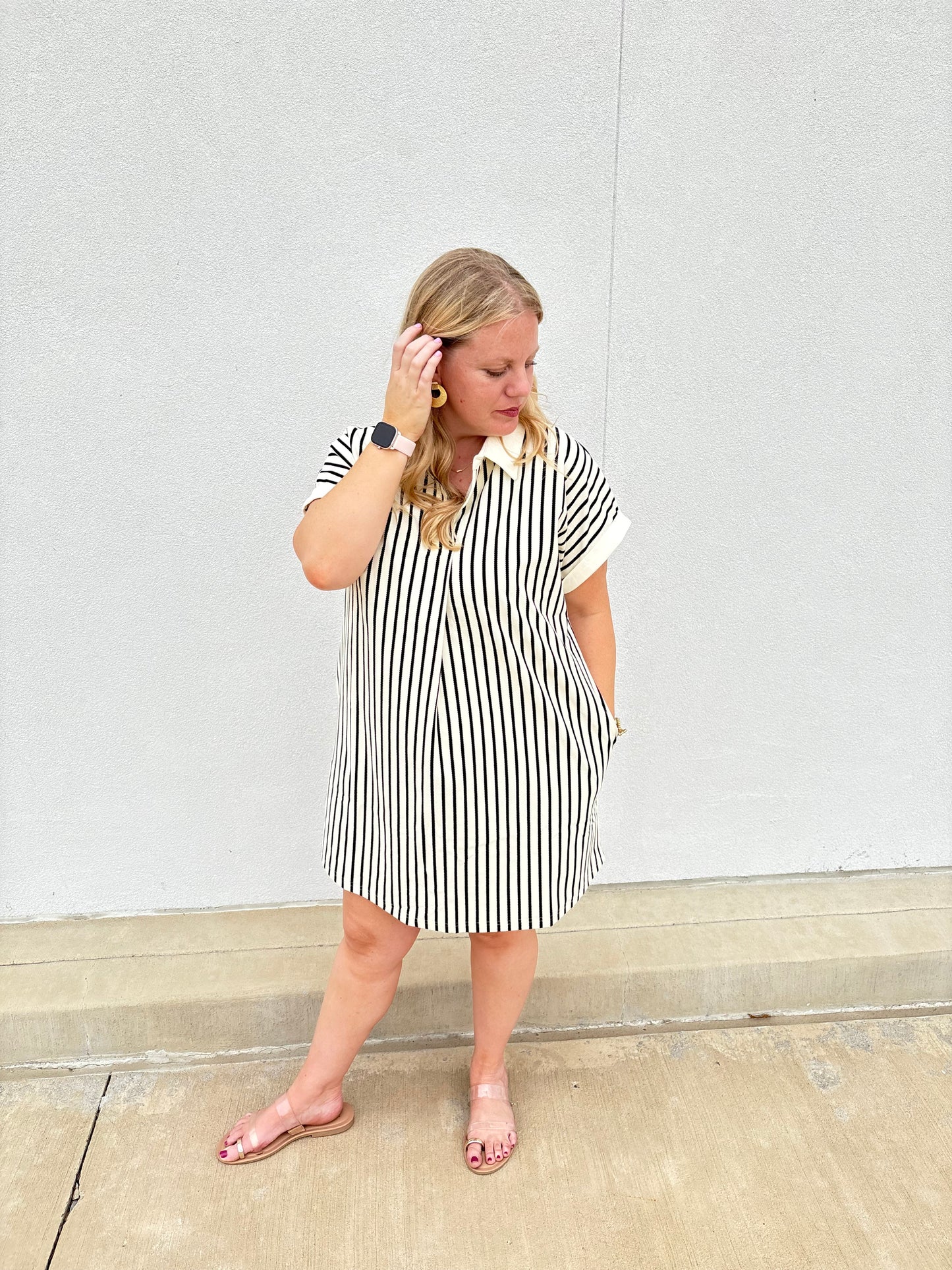 City Stroll Striped Shirt Dress – Black & Ivory