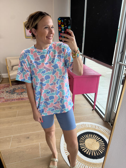 Pink & Blue Camo Oversized Tee