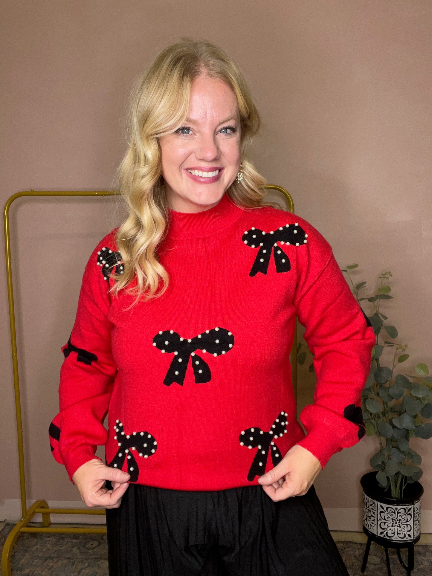 Pearl Bow Party Sweater (Red)