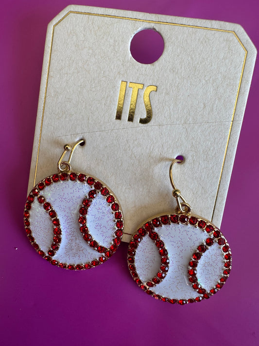 Rhinestone Baseball Dangle Earrings