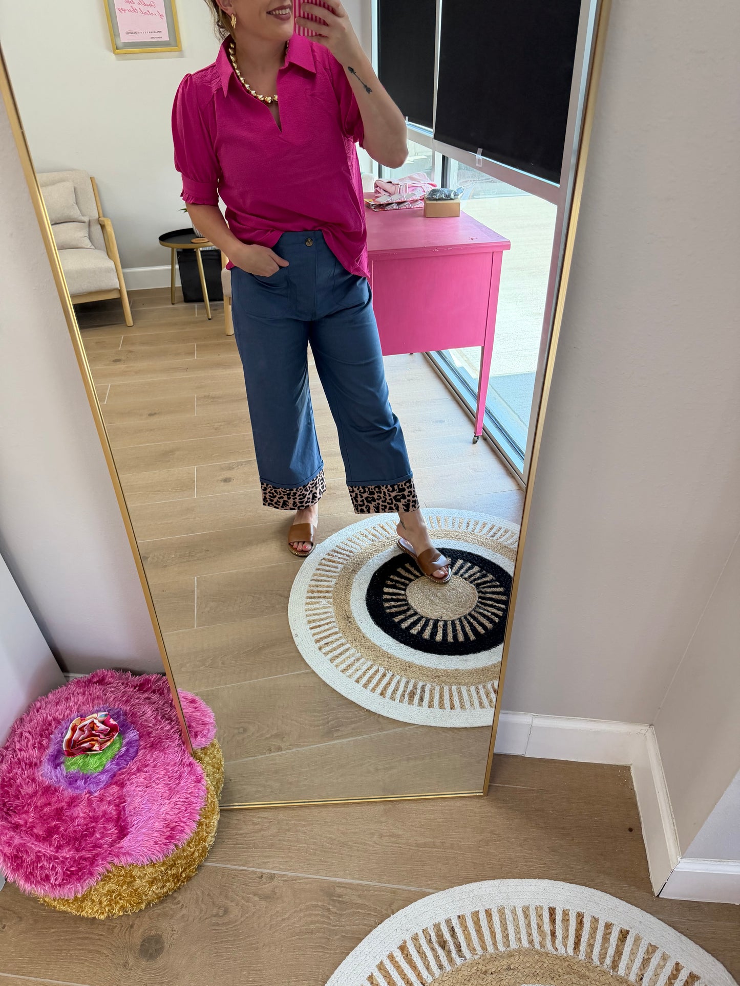 Leopard Cuff Denim Pants