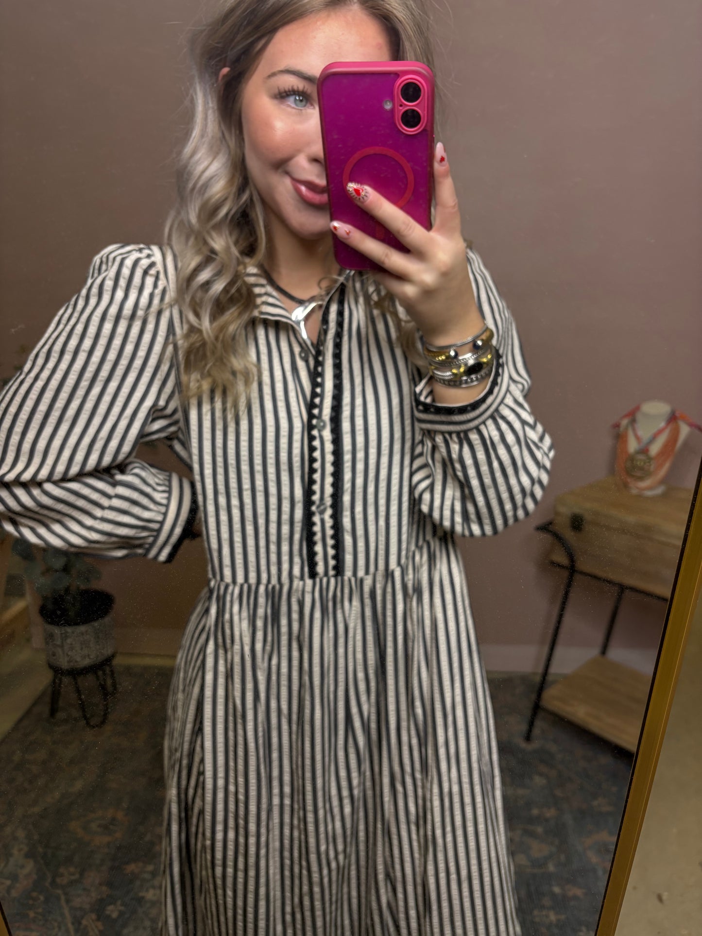 Classic Stripe Black & Ivory Midi Dress