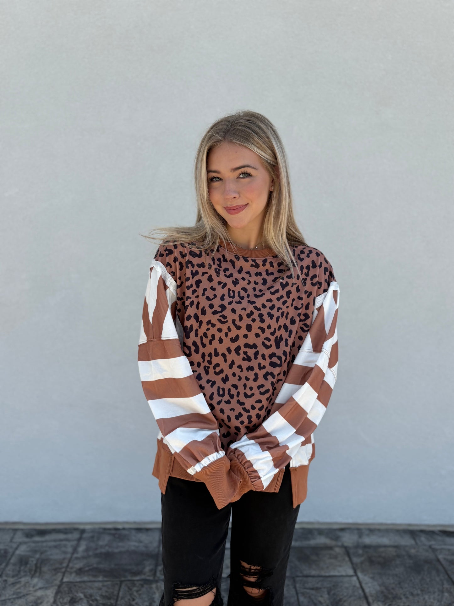 Wild Stripes Leopard Patchwork Sweatshirt