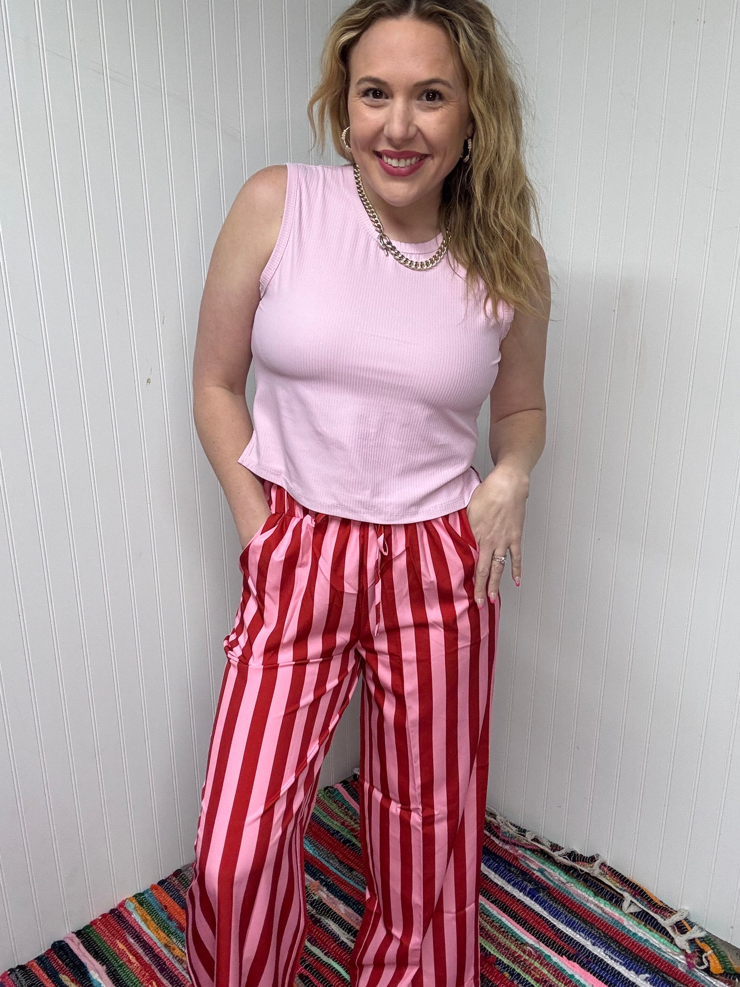 Pink Ribbed Cropped Tank