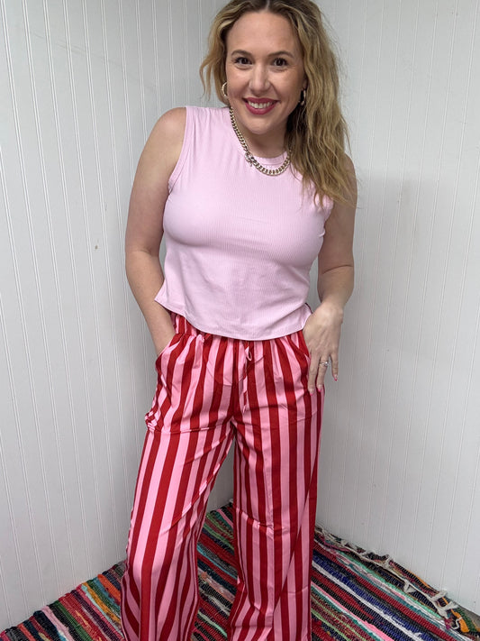 Pink Ribbed Cropped Tank