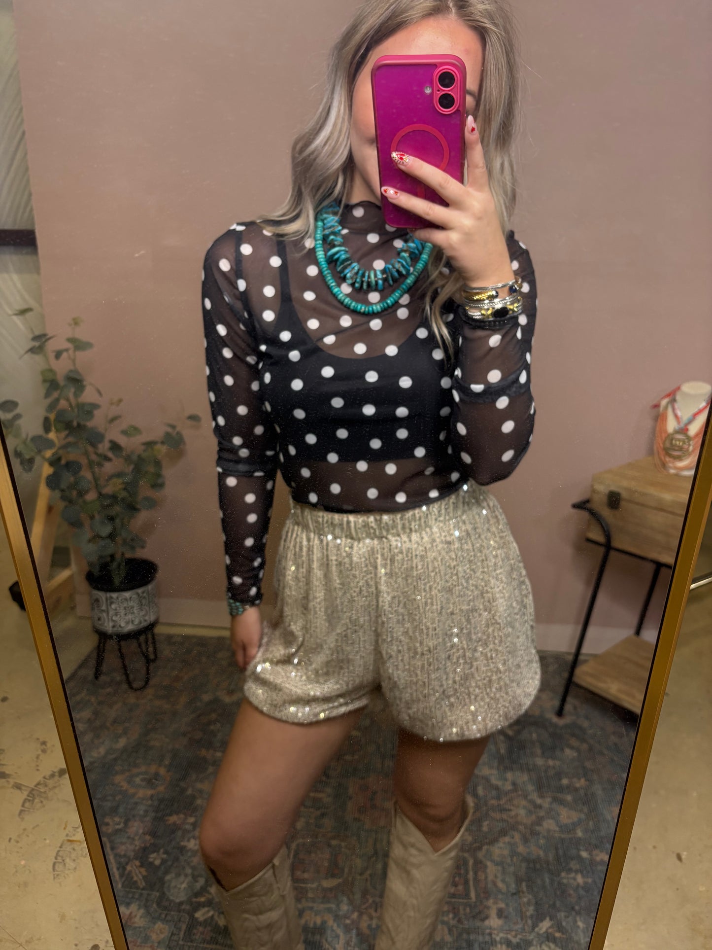 Sheer Polka Dot Mesh Top