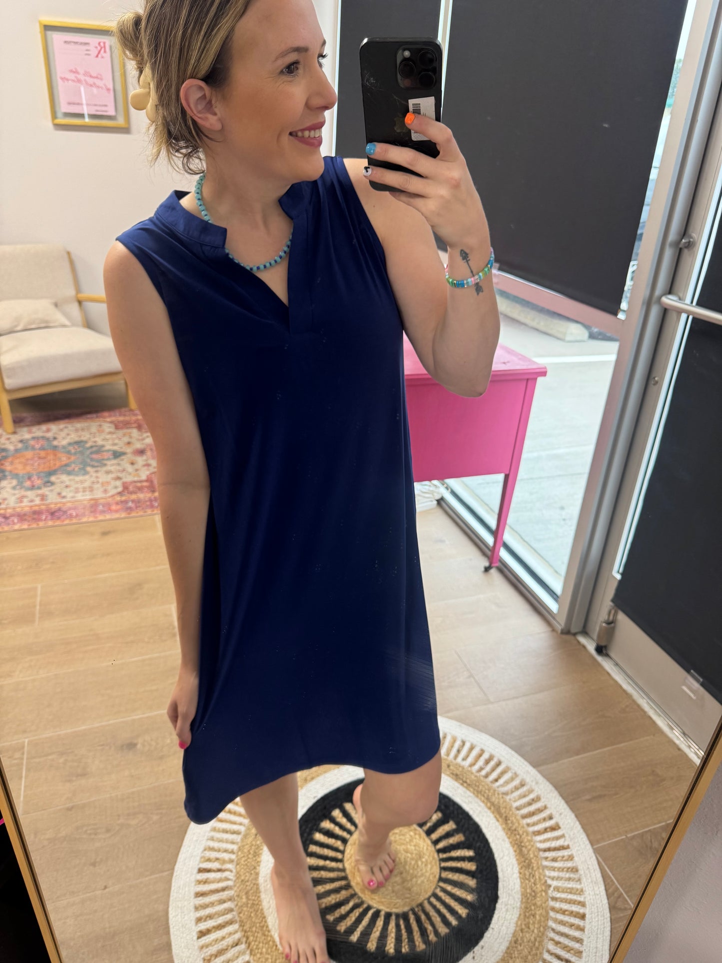 Navy Breeze Wrinkle-Free Pocket Dress