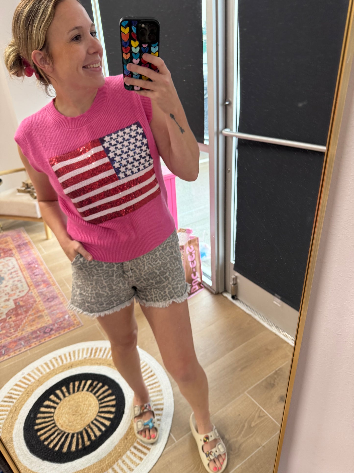 Pink Sequin Flag Blouse
