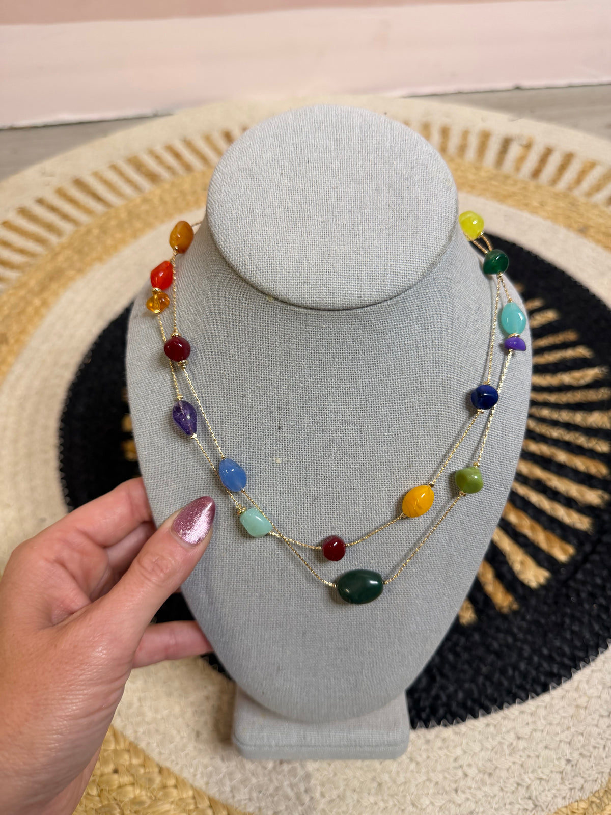 Layered Multicolor Stone Necklace - Colorful Statement Jewelry