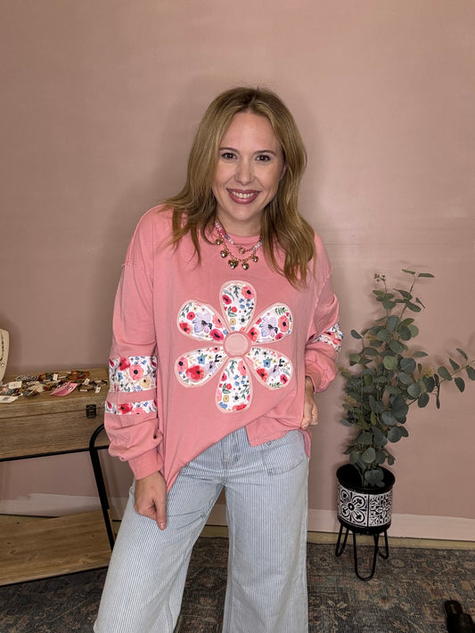 Floral Patchwork Daisy Long Sleeve Tee