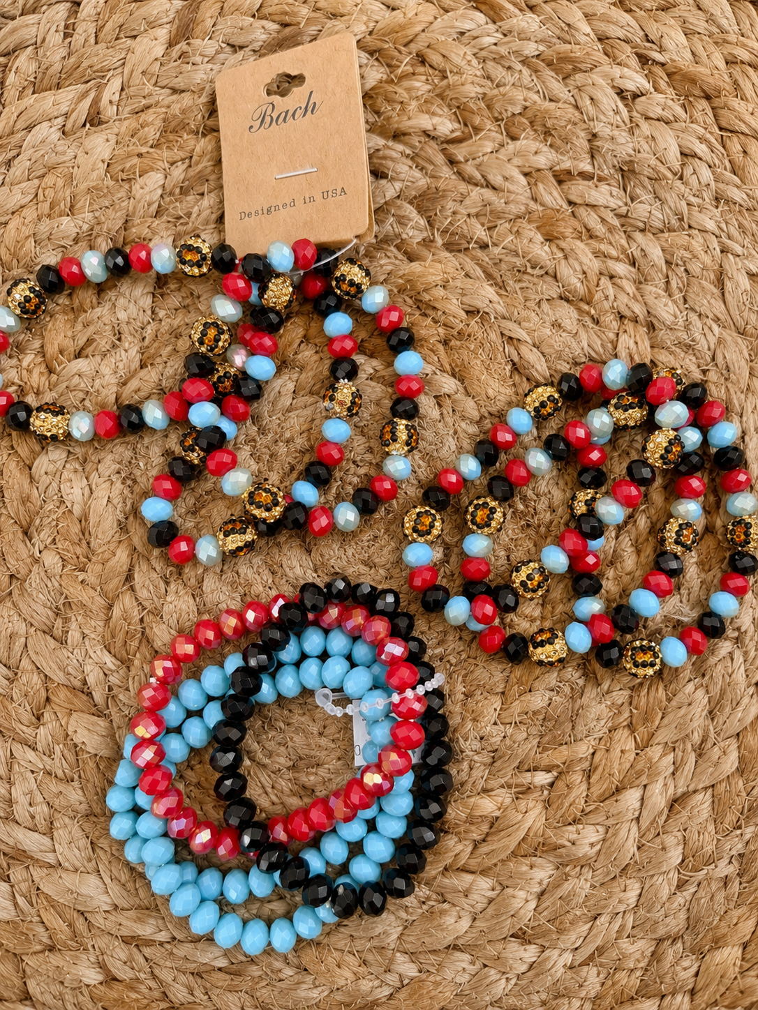 Unleashed Blue, Red & Black Solid Beaded Bracelet Bundle
