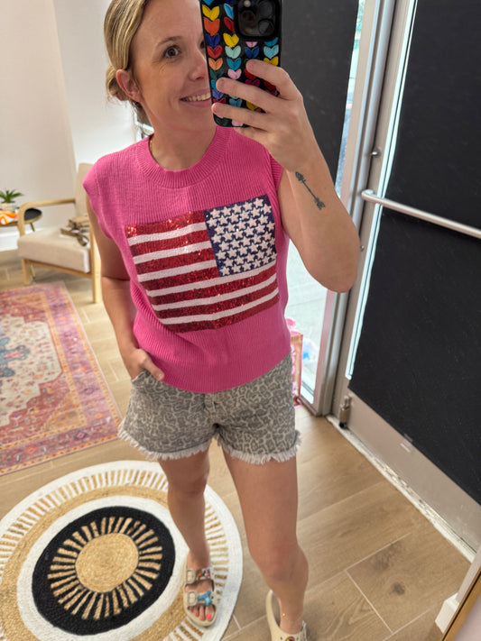 Pink Sequin Flag Blouse