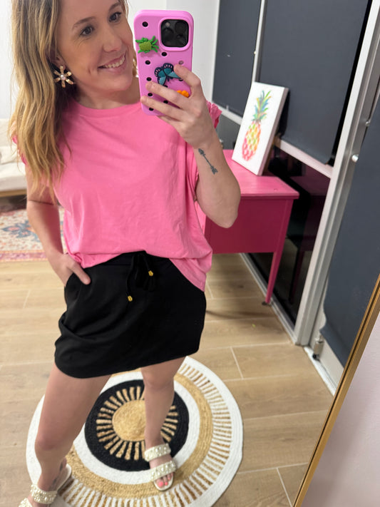Solid Black Stretchy Waist Skort