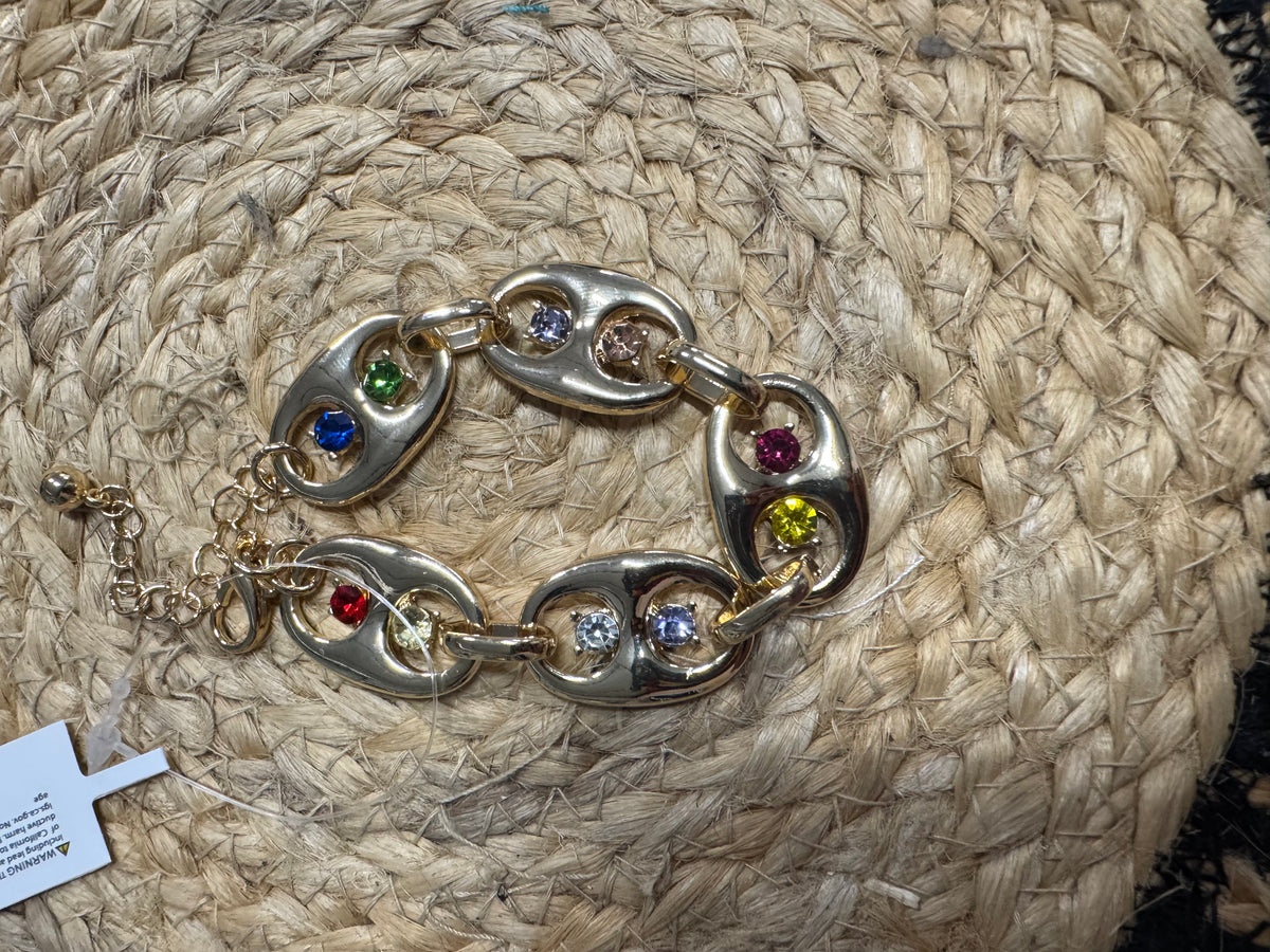 Multi Gem Gold Link Bracelet