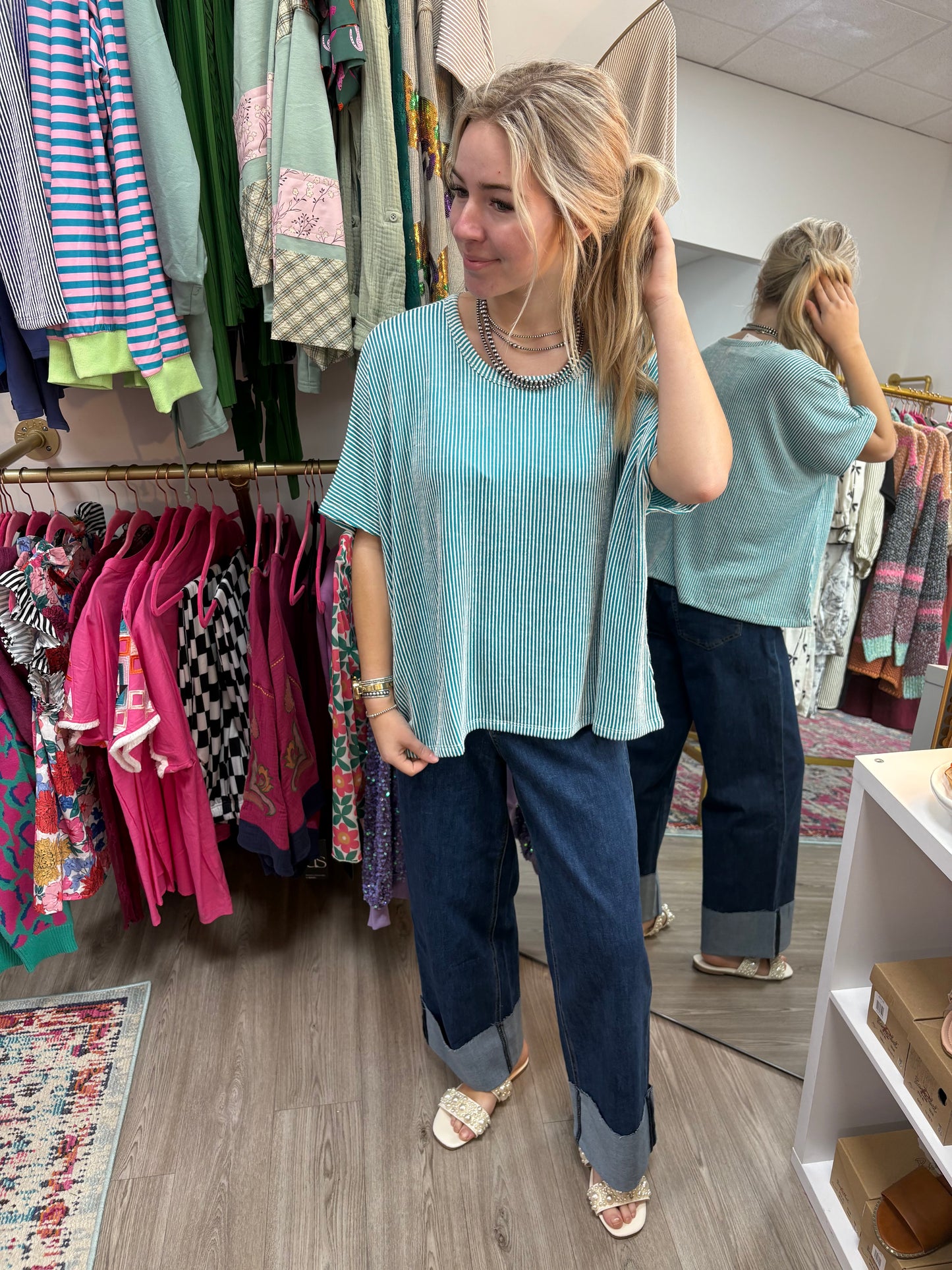 The Sutton Ribbed Blouse-Teal