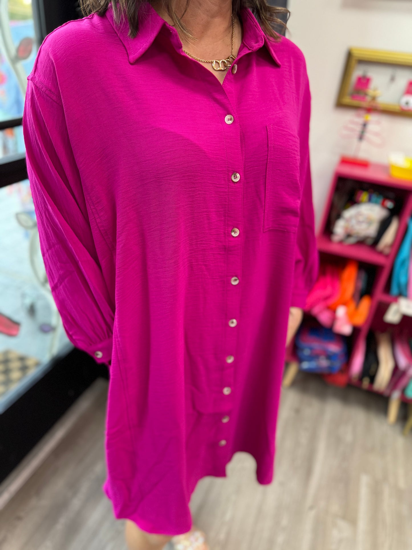 Magenta shirt dress