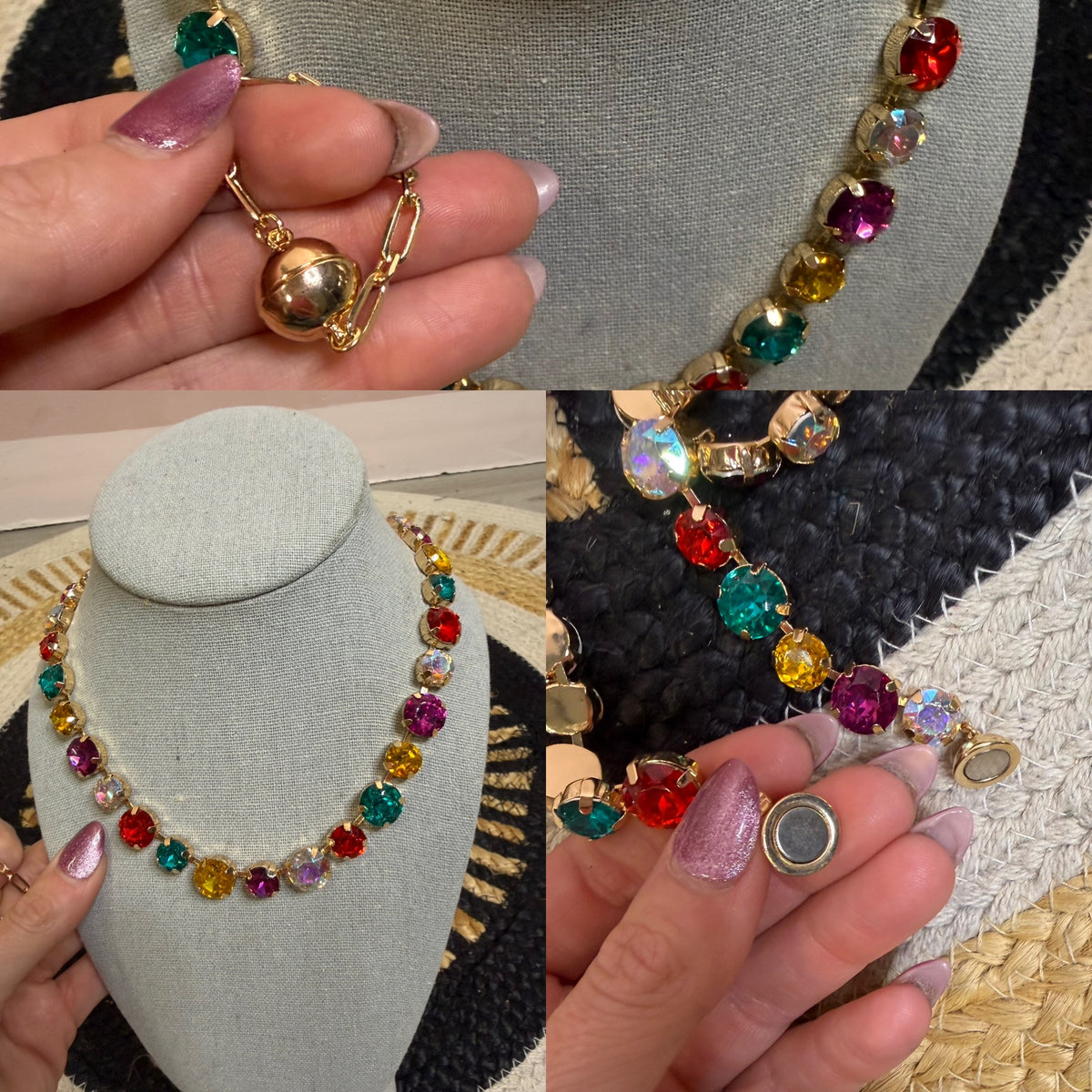 Waterproof Magnetic Gem Necklace - Fall Multicolor Stainless Steel