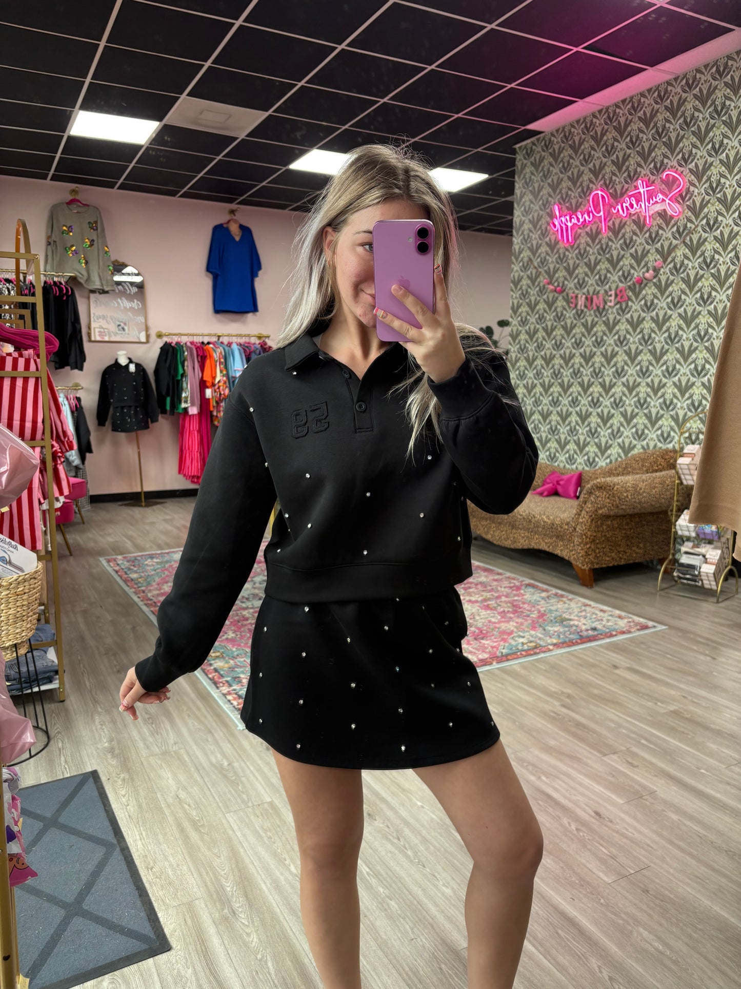 Black Scuba Rhinestone Pullover