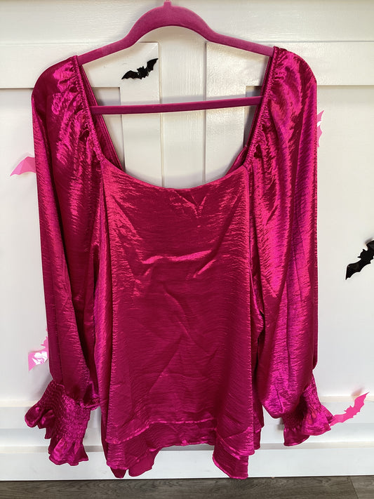 Pink shimmering ruffle sleeve top