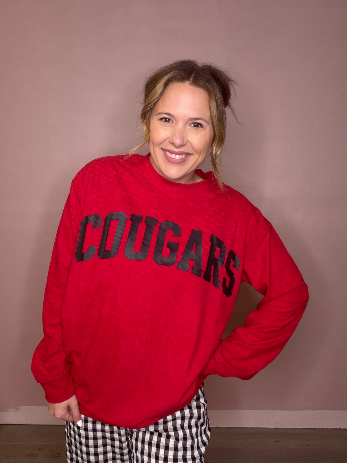 Ribbed School Spirit Crewneck Sweatshirt