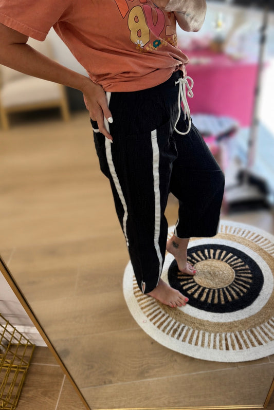 Black Side Stripe Stretch Jogger Pants