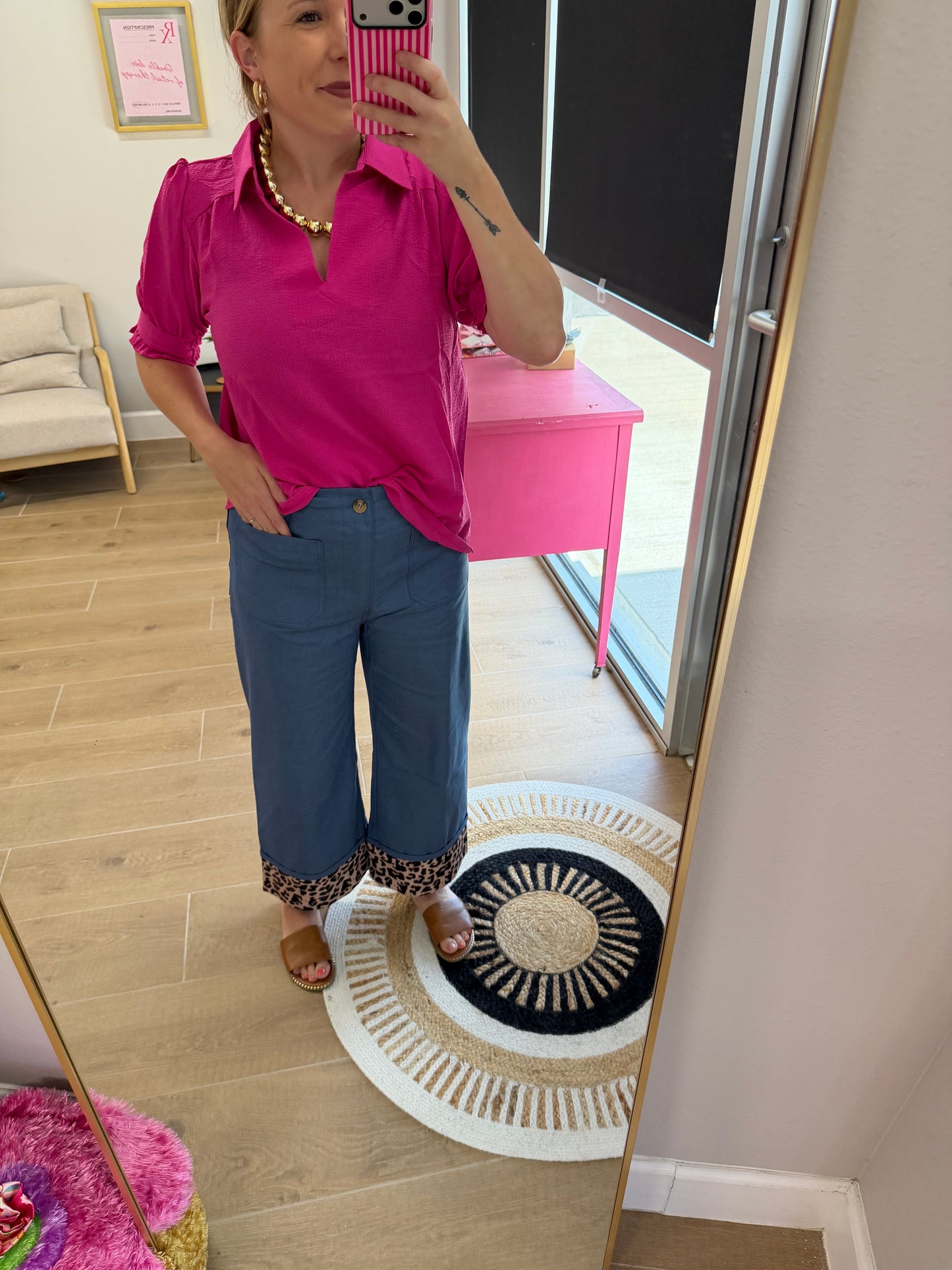 Leopard Cuff Denim Pants