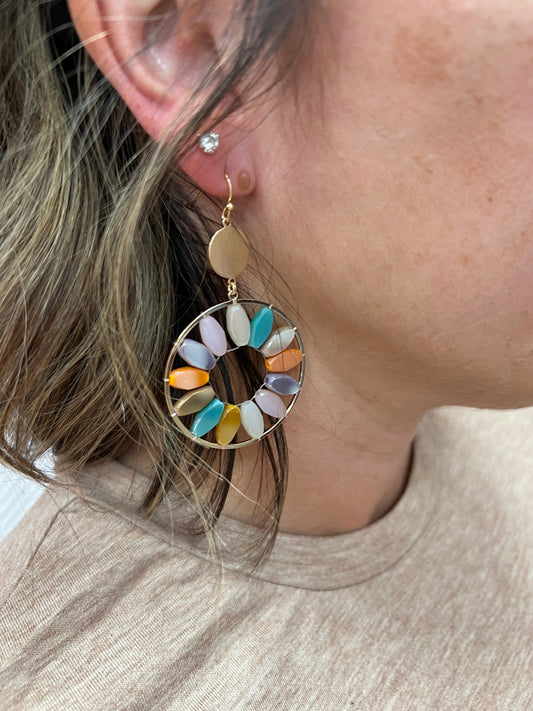 Dangle Drop Circle Earrings- pastel