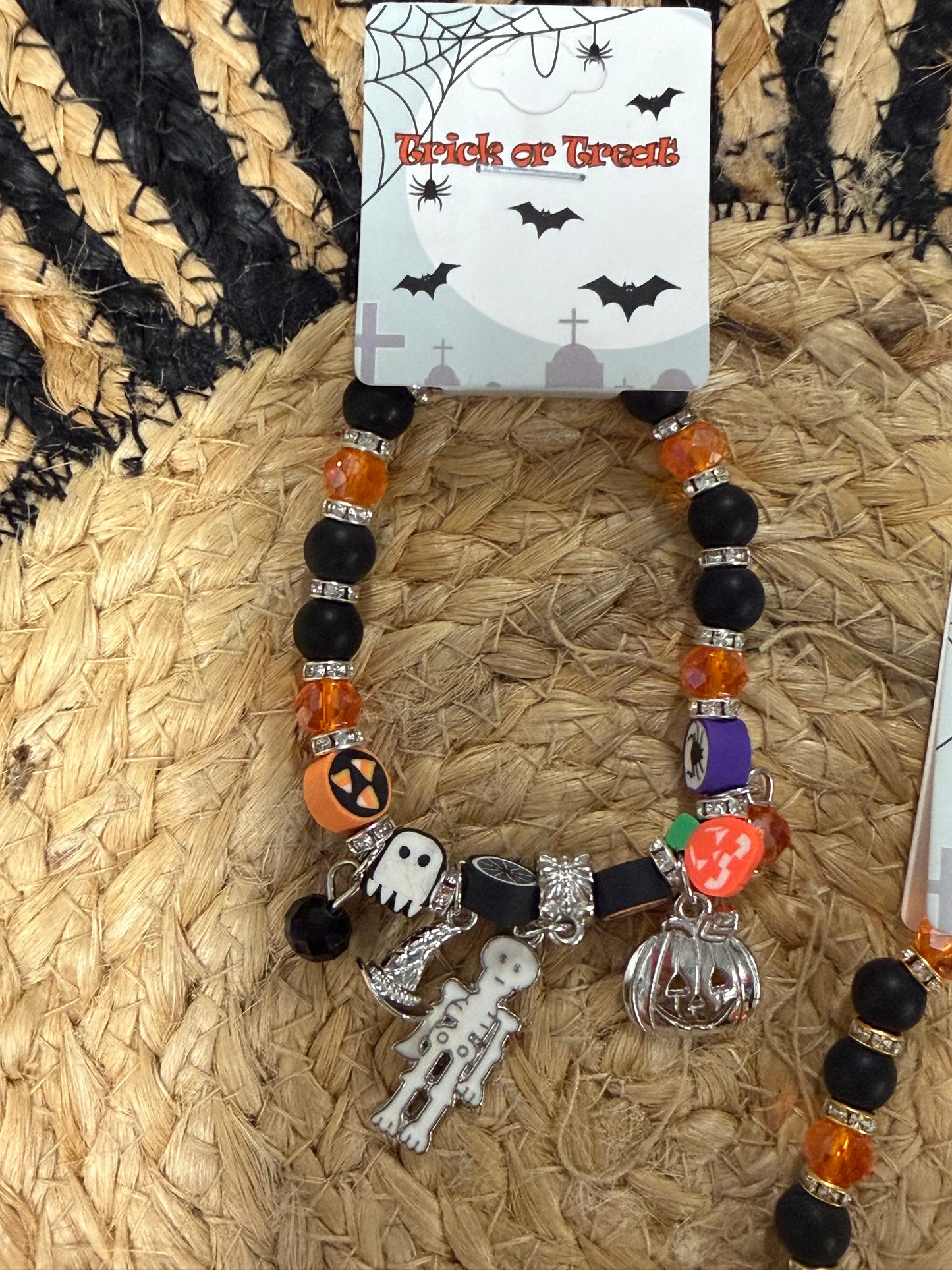 Halloween Beaded Stretch Charm Bracelet