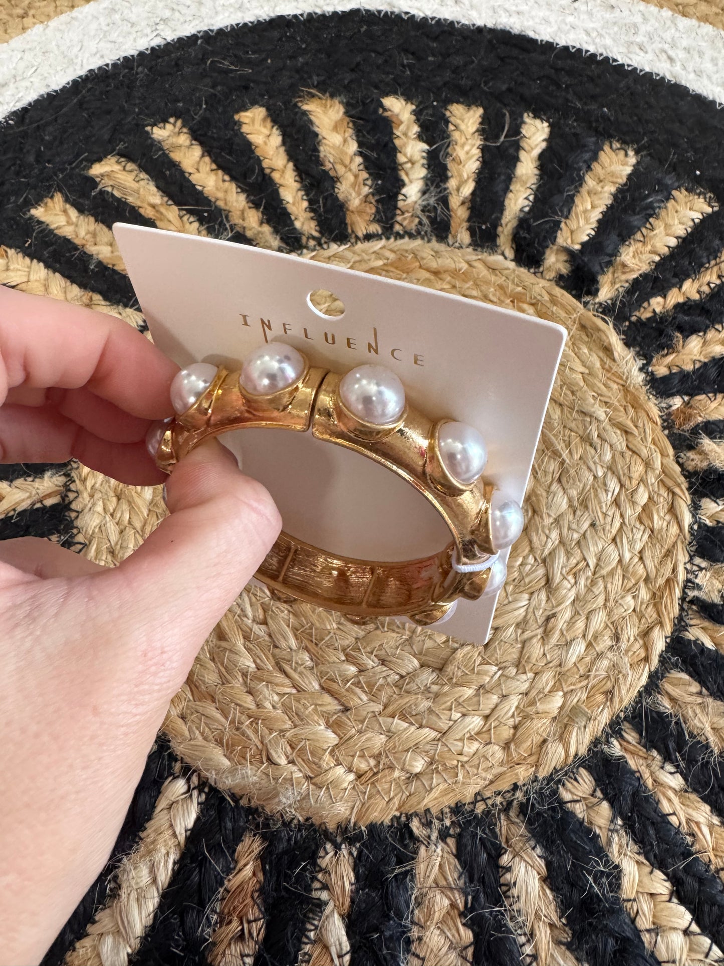 Gold Pearl Stretch Statement Bracelet