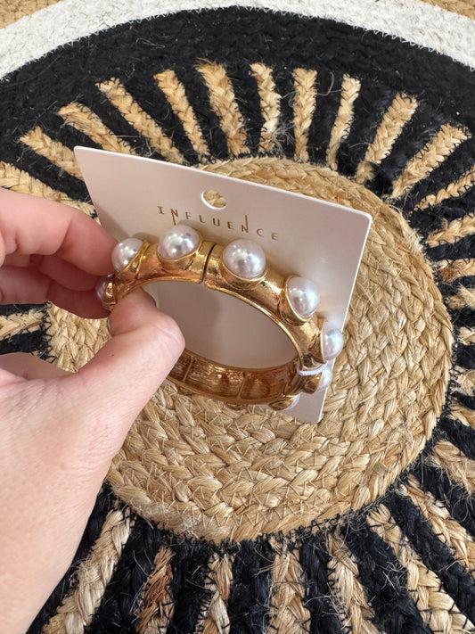 Gold Pearl Stretch Statement Bracelet