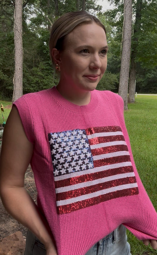 Pink Sequin Flag Blouse