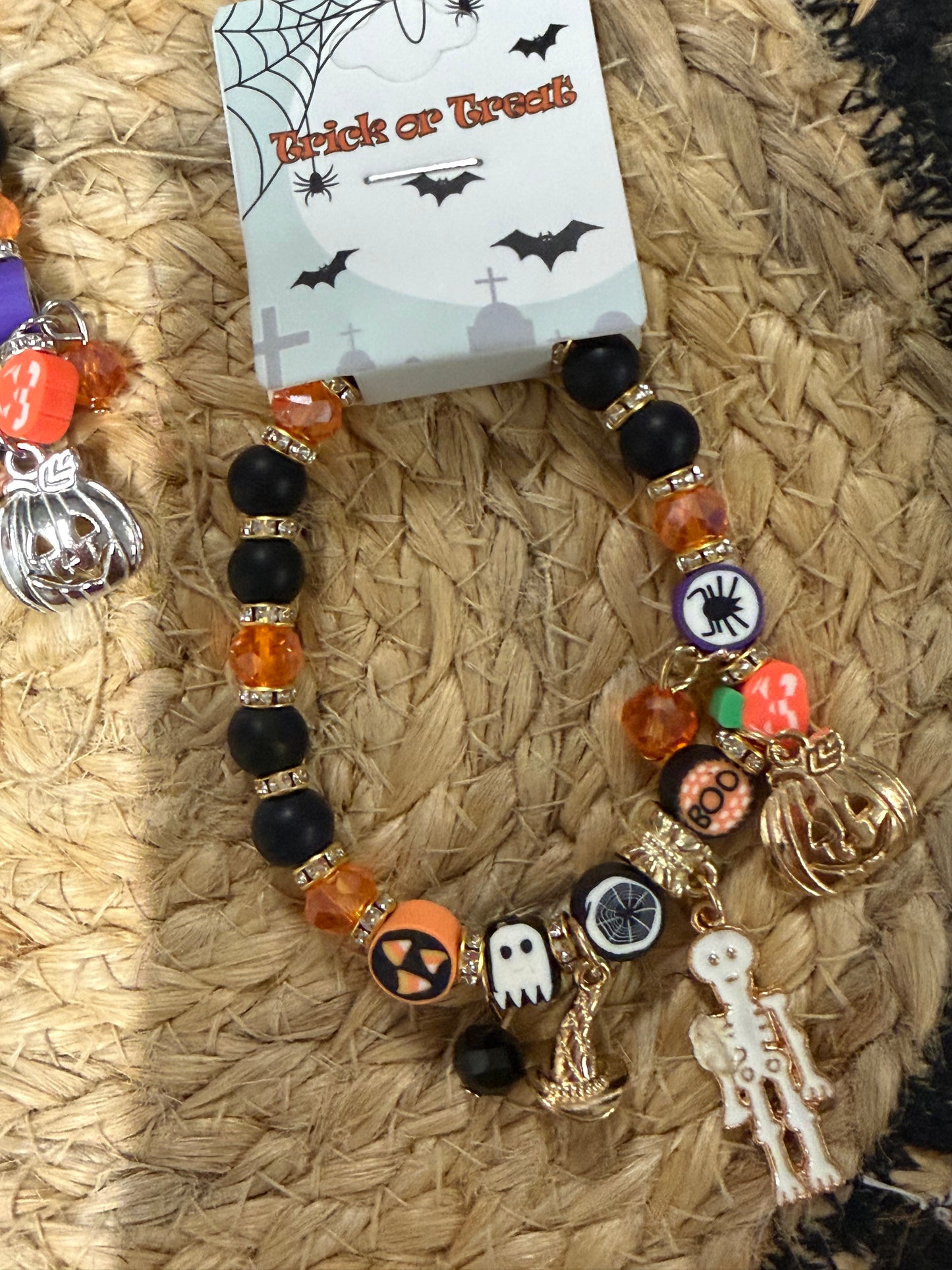 Halloween Beaded Stretch Charm Bracelet