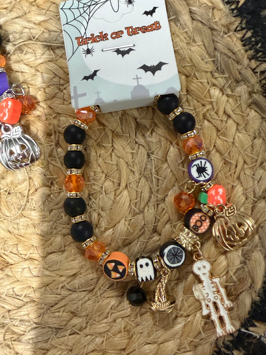 Halloween Beaded Stretch Charm Bracelet