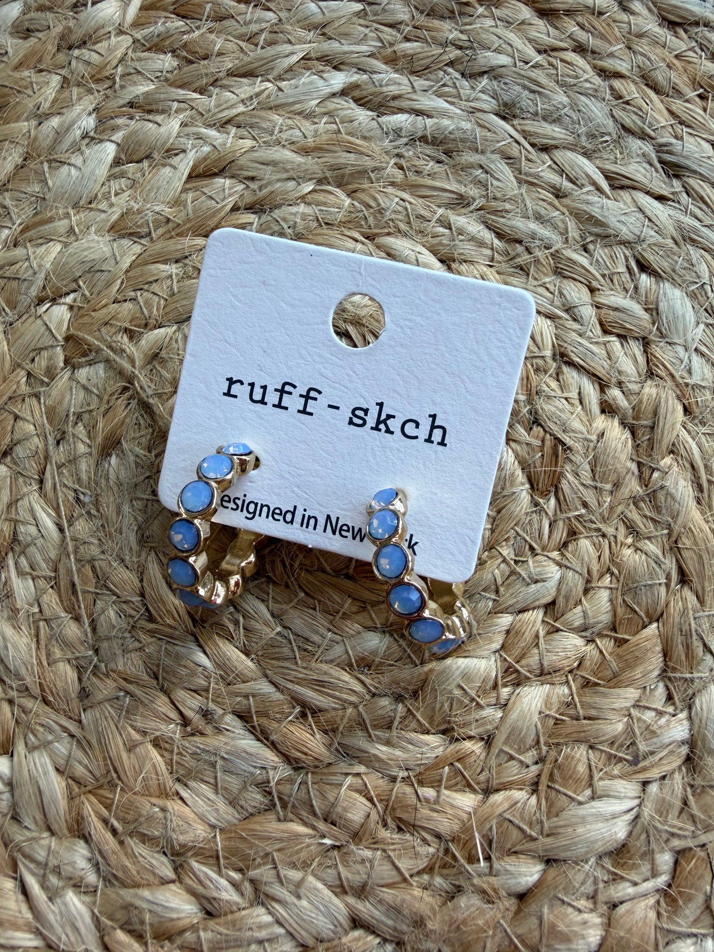 Blue Crystal Gold Hoop Earrings
