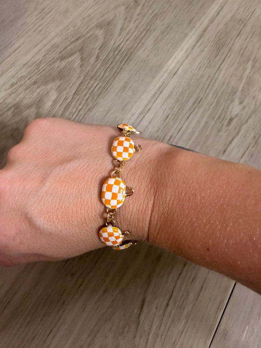 Orange Checkered Pumpkin Magnetic Bracelet